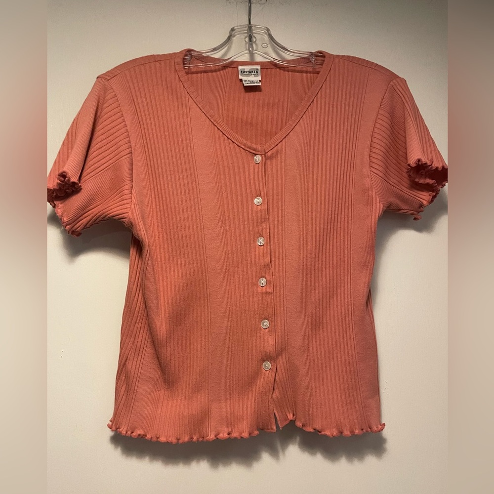Sostanza Women’s Pink Salmon Button Down Baby T Shirt Size Medium